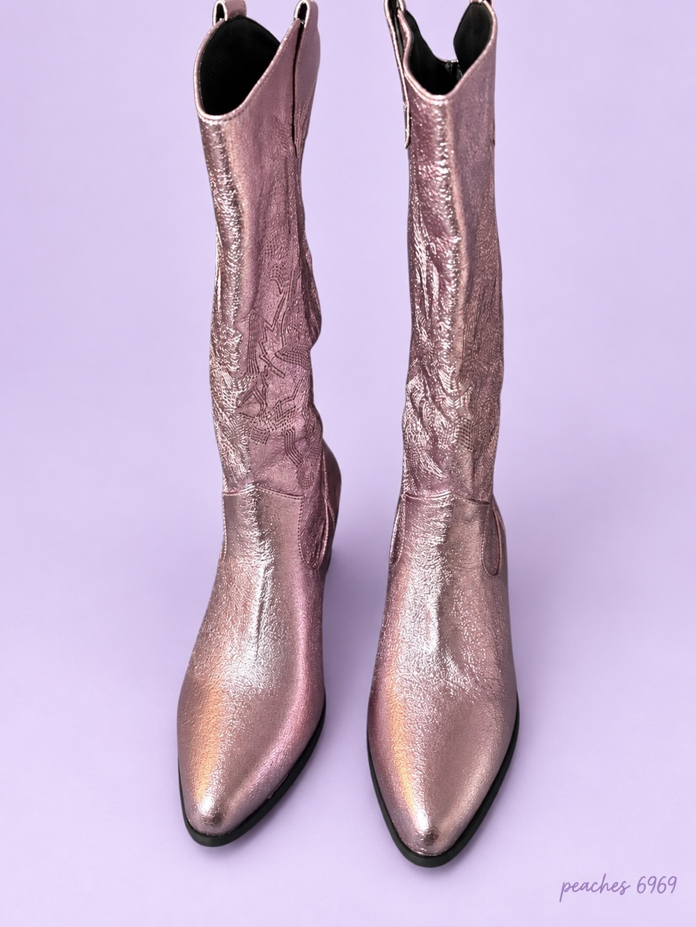 Metallic Purple Women's Mid-Calf Heeled Boots
